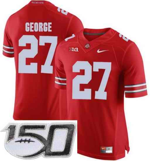 Ohio State Buckeyes 27 Eddie George Red College Football Stitched 150th Anniversary Patch Jersey